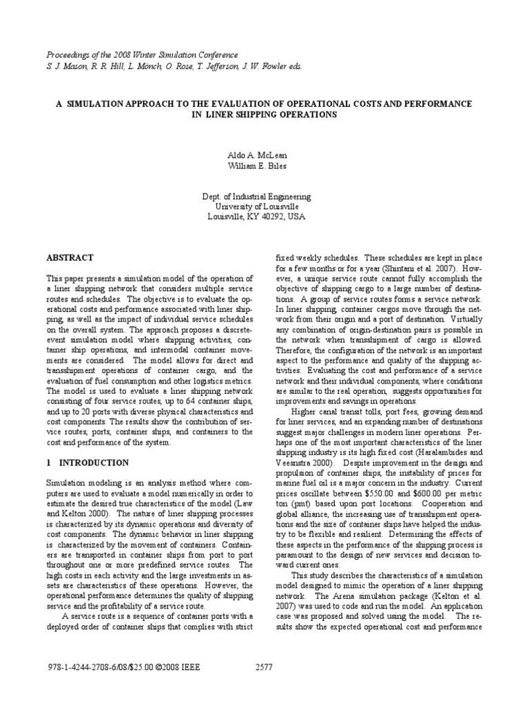 A Simulation Approach To The Evaluation of Operational Costs and Performance in Liner Shipping