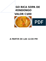 Domingo Rica Sopa de Mondongo Valor 80 Cordobas