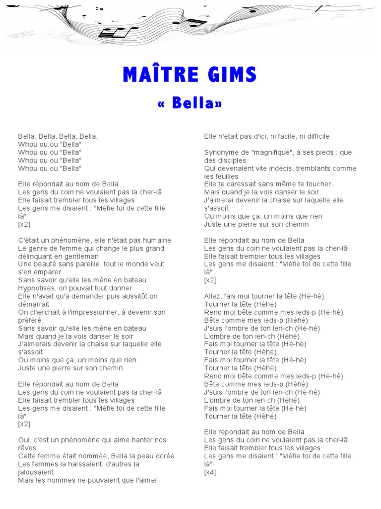 PAROLES-MAÎTRE GIMS-BELLA | PDF | Loisirs