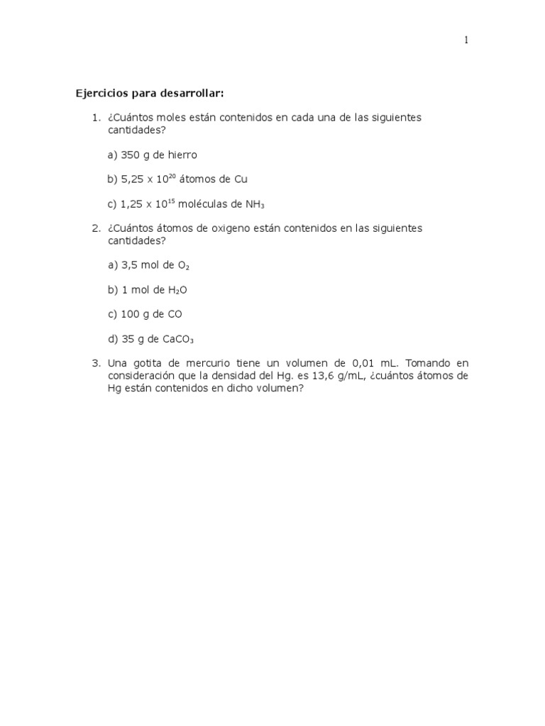 Problemas de Estequiometría y Volumen Molar | PDF | Mole (Unidad) | Gases