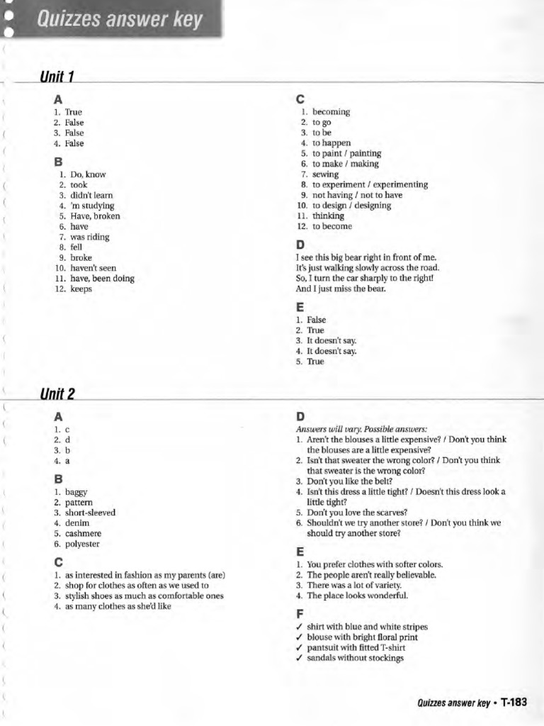 Touchstone 4 (2ed) Progress Test Answer Key | PDF | Clothing
