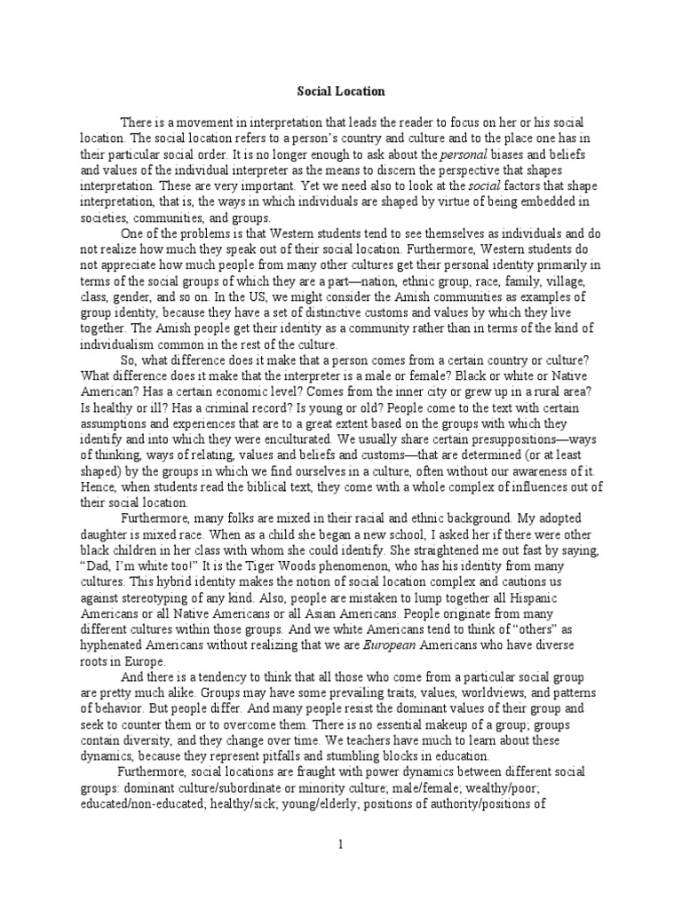 Social Location | PDF | Identity (Social Science) | Social Group