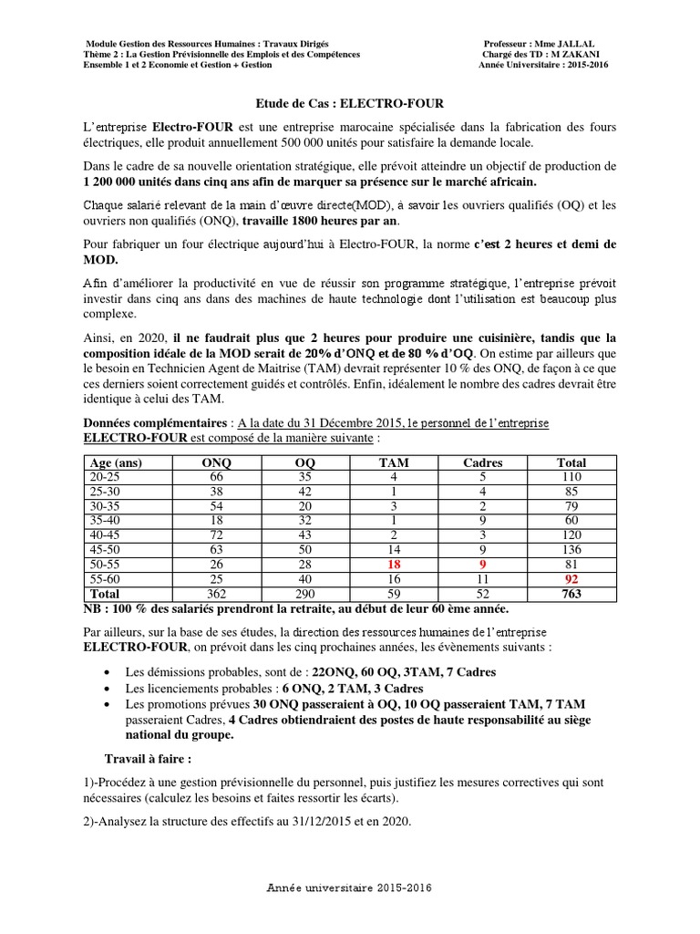 étude De Cas Grh Avec Corrigé Pdf Gratuit Gpec Cas 2 Corrigé | PDF | Travail | Gestion des ressources humaines