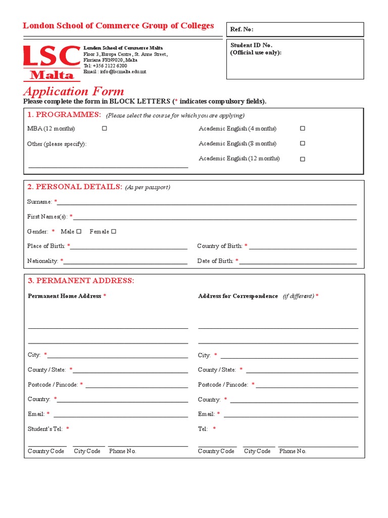 LSC Malta Application Form Fee Travel Visa