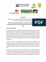 Comunicado en Respuesta Al Informe de La FAO Sobre Alimentacion en Venezuela