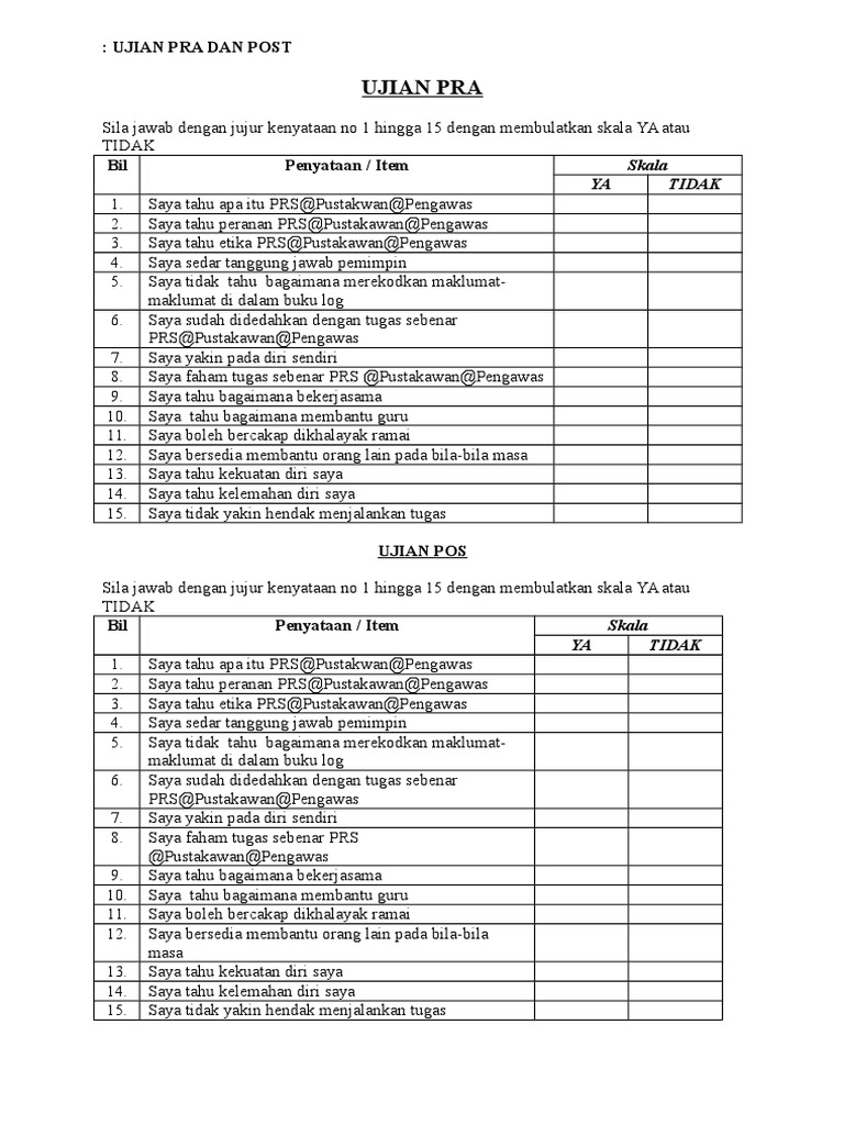 Ujian Pra Dan Post Kem Kepimpinan | PDF
