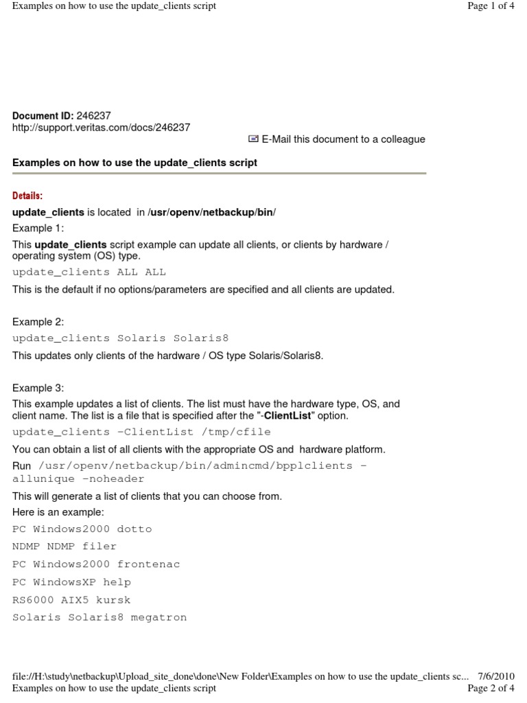 Examples on How to Use the Update_clients Script Operating System