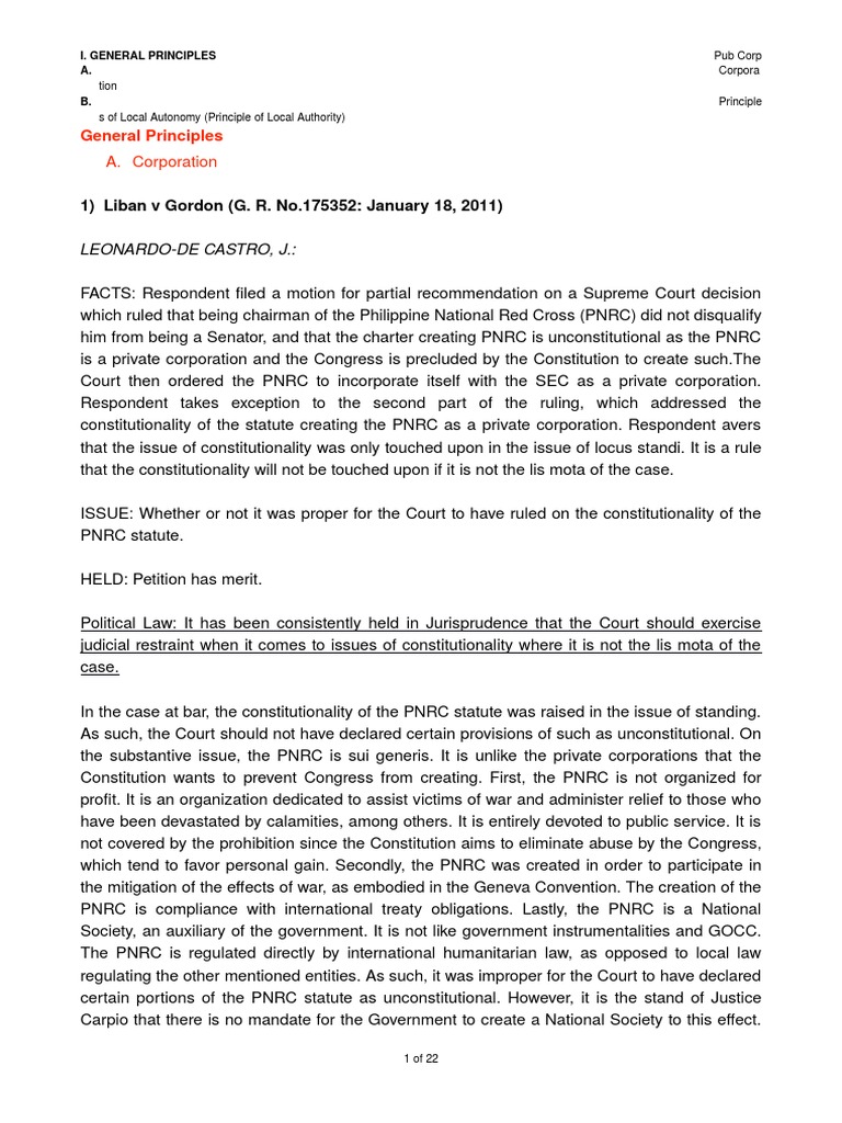 Supreme Court Rulings on Public Corporations | PDF | Constitution ...