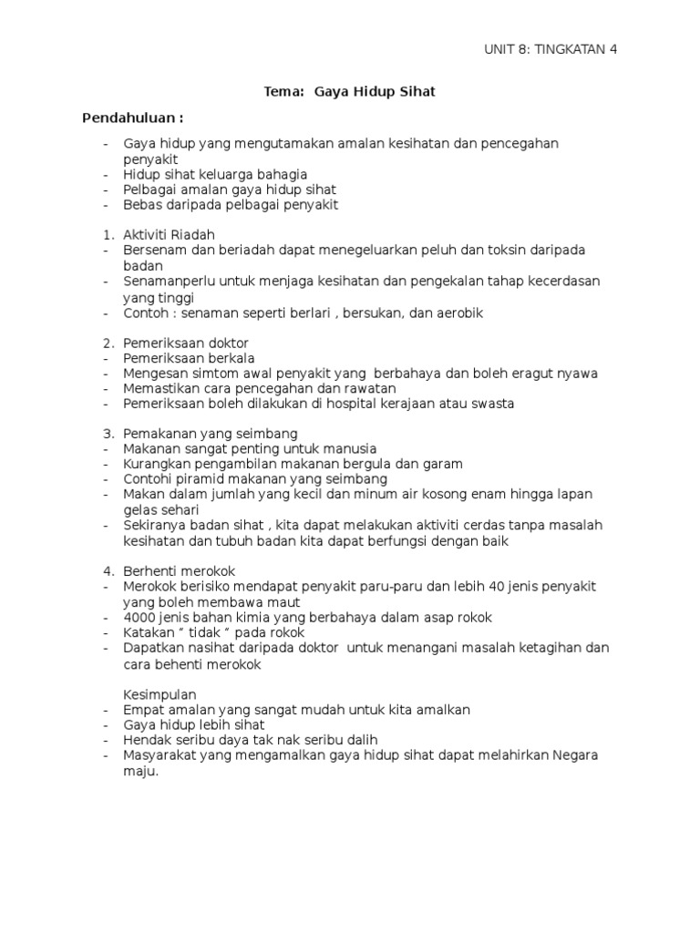 Unit 8 Gaya Hidup Sihat Pdf