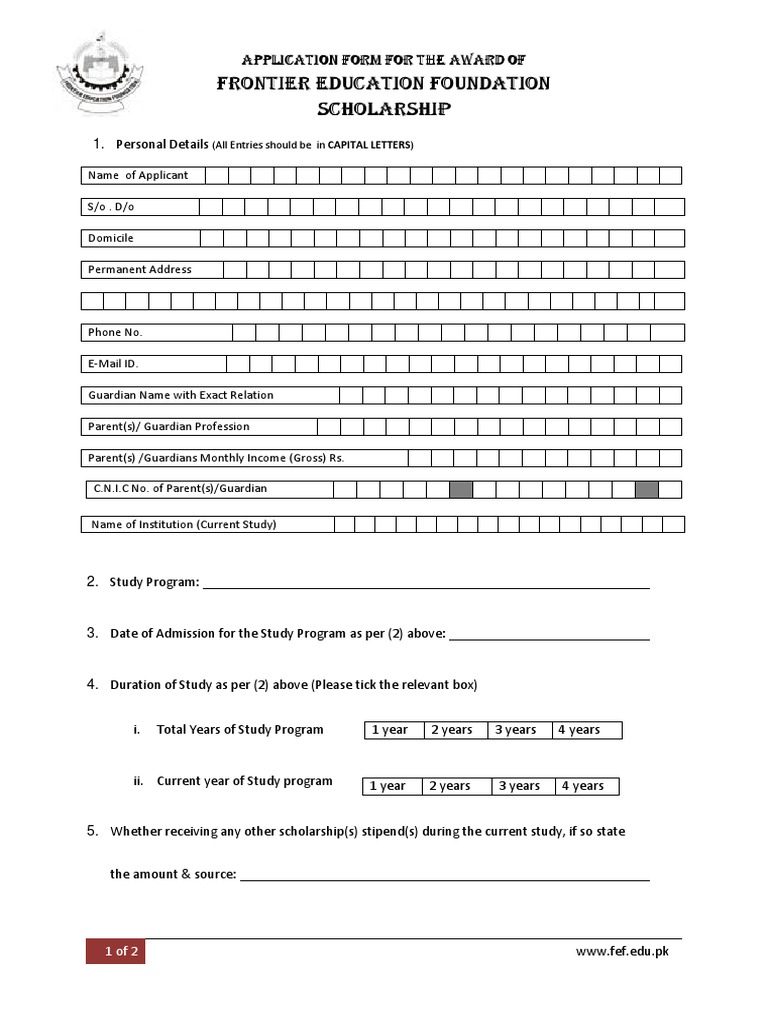 FEF Scholarship Form Government Politics