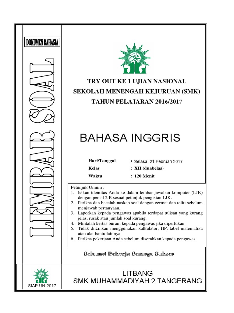 Try Out Un Bahasa Inggris Smk 2016 Investing Finance General