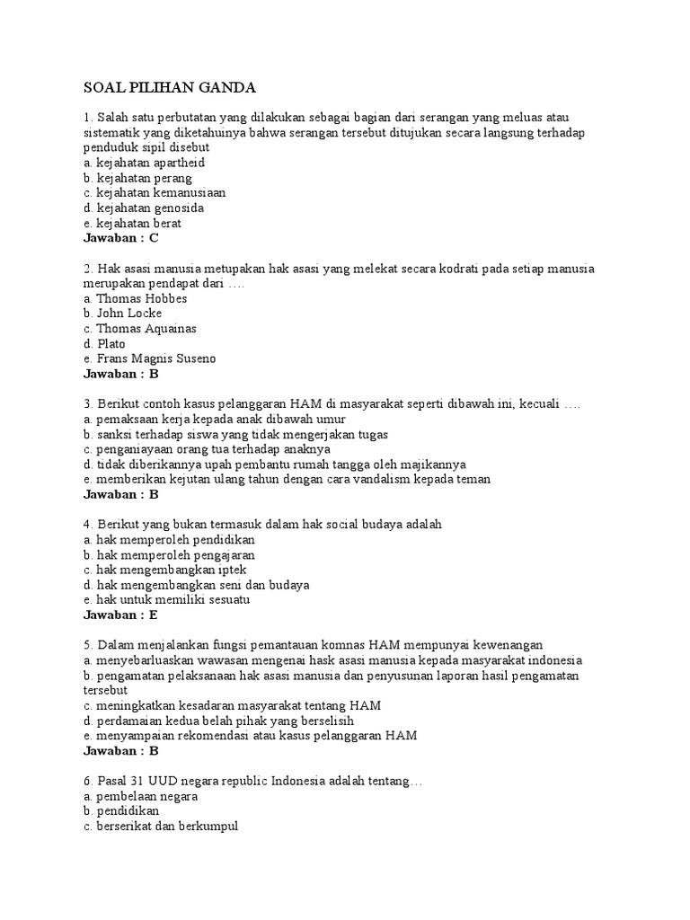 Contoh Soal Pelanggaran Ham Dan Jawabannya Contoh Soal