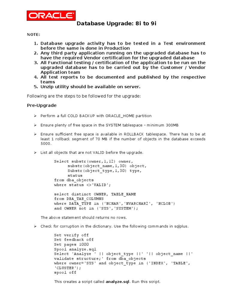 Upgrade Guide: Oracle 8i to 9i | PDF | Oracle Database | Parameter ...
