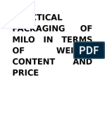 Practical Packaging of Milo in Terms of Weight Content and Price