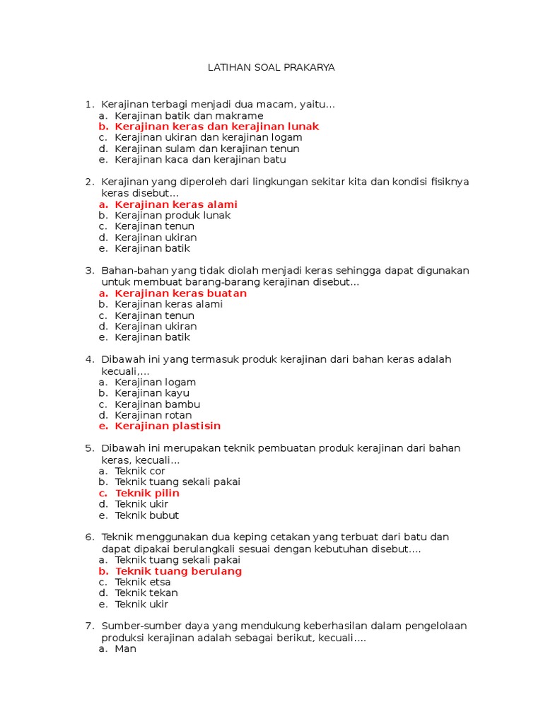 Latihan Soal Prakarya