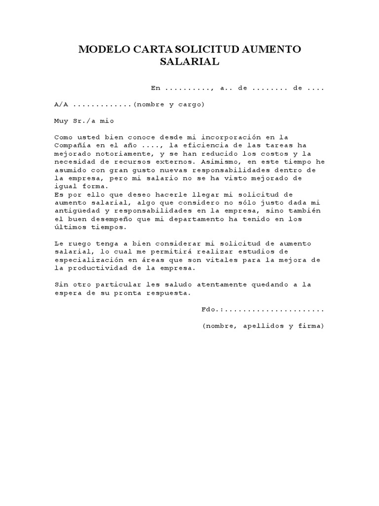 Modelo Carta Solicitud Aumento Salarial