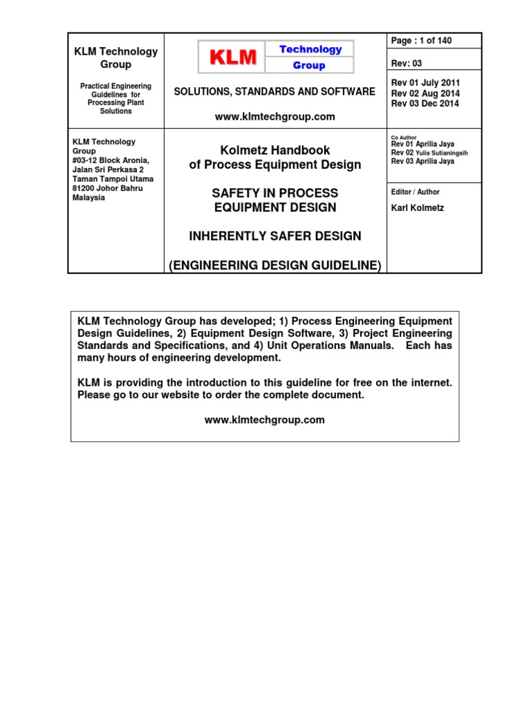 Inherently Safer Design Engineering Design Guidelines for Safety in