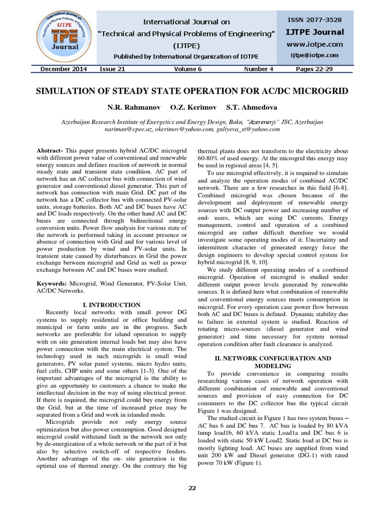 Simulation of Steady State Operation For Ac/Dc Microgrid: N.R. Rahmanov ...