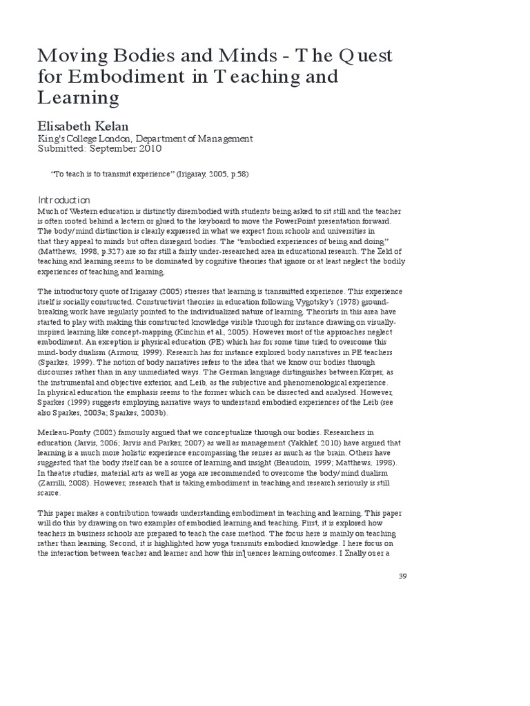 Moving Bodies and Minds: Exploring Embodiment in the Teaching of ...