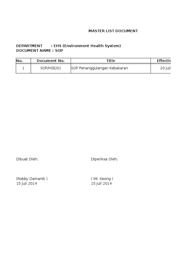 Master List Dokumen EHS dan HSE | PDF