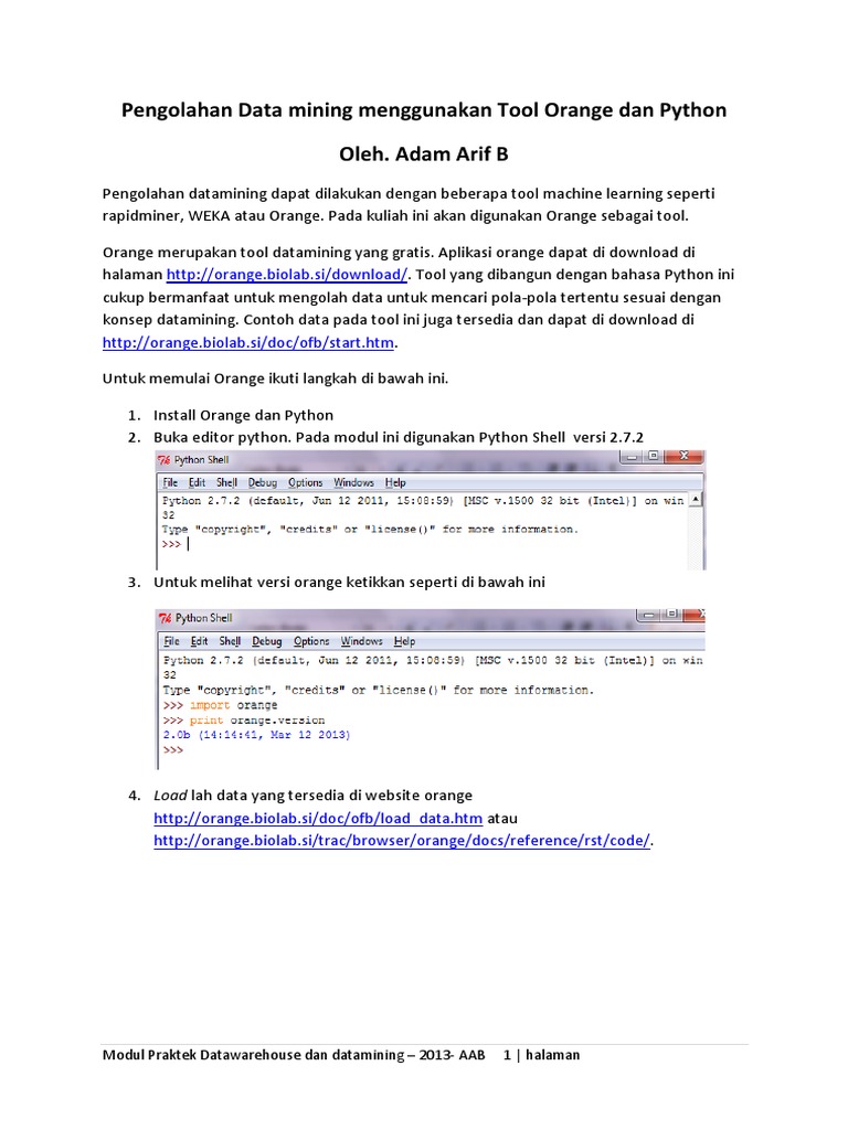 Pengolahan Datamining Menggunakan Tool Orange Dan Python | PDF