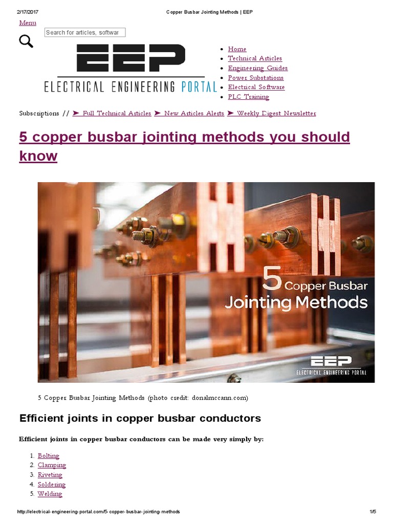 Copper Busbar Jointing Methods - EEP | PDF | Electrical Conductor ...