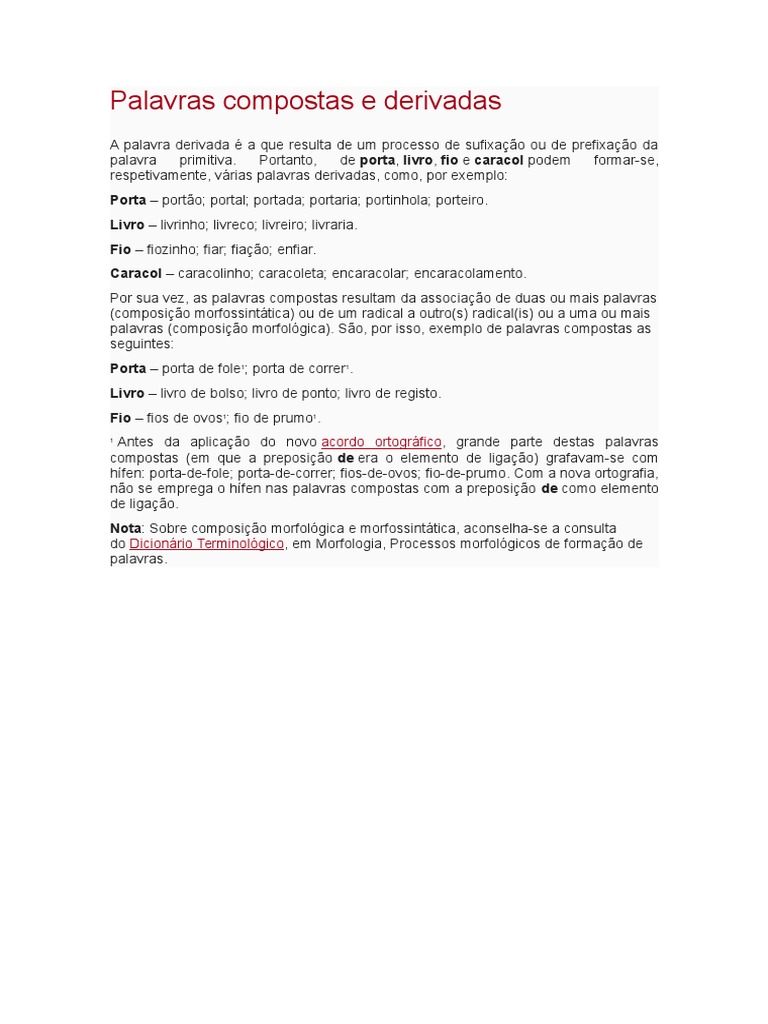 Palavras Derivadas de 