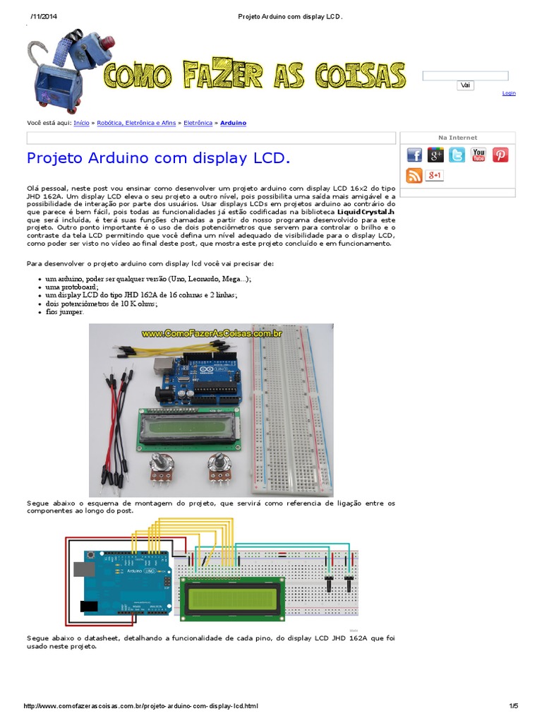 Projeto Arduino Com Display LCD | PDF | Arduino | Visor de cristal líquido