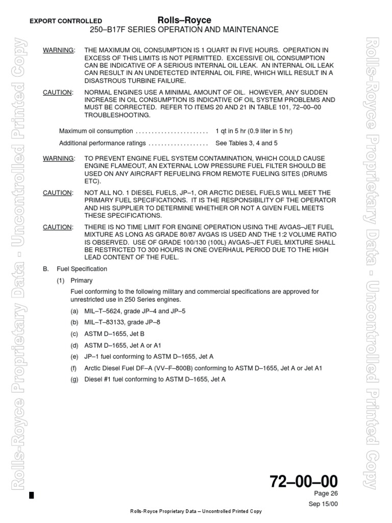Rolls-Royce: 250-B17F Series Operation and Maintenance | PDF | Jet Fuel | Pump