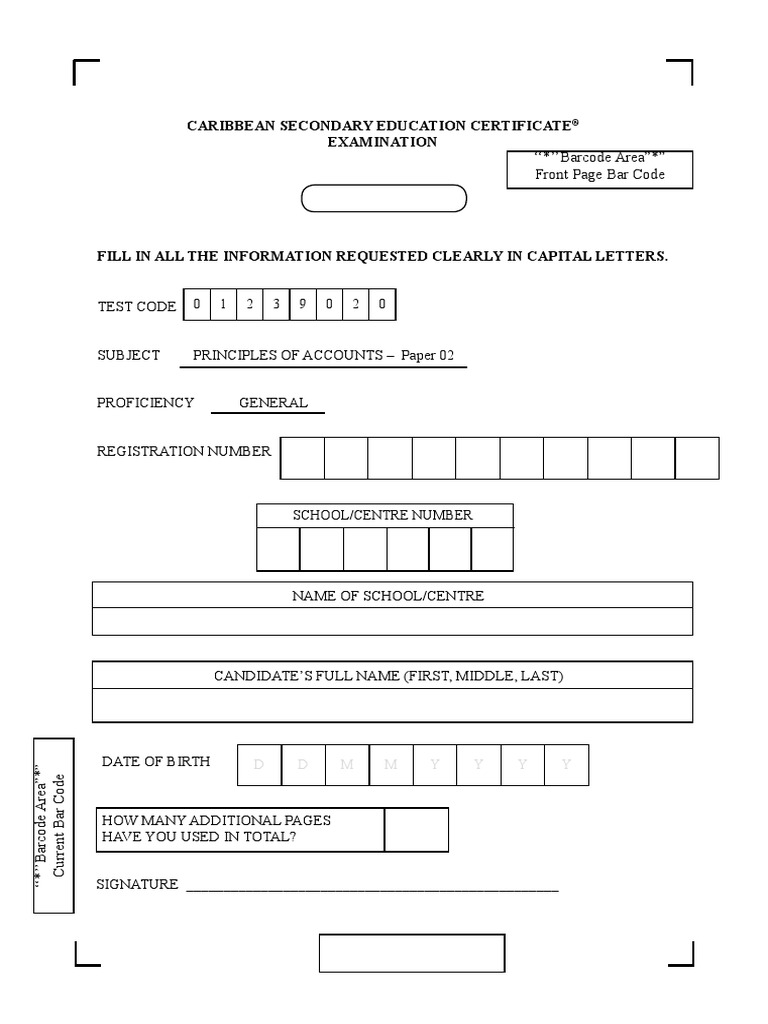 Poa Specimen for csec | Credit (Finance) | Transaction Account | Free ...
