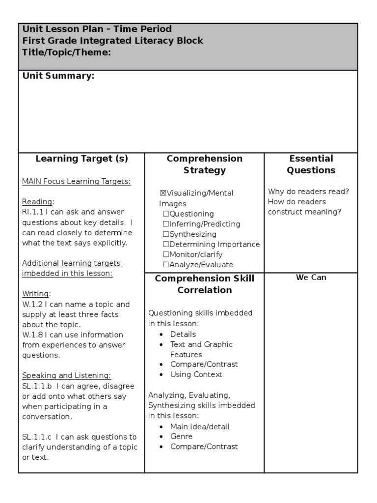 First Grade Literacy Unit Plan: Mummies | PDF | Reading Comprehension ...