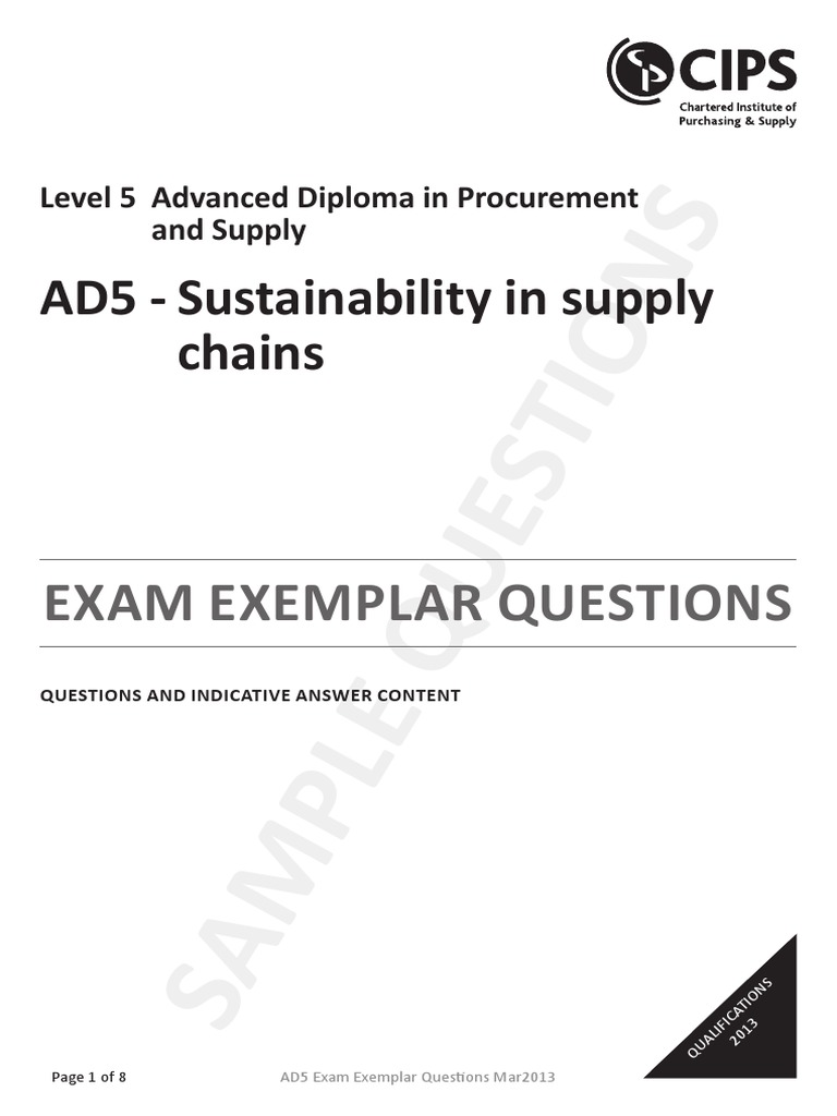 AD5 Sustainability in Supply Chains Questions and Answers PDF Supply Chain Management