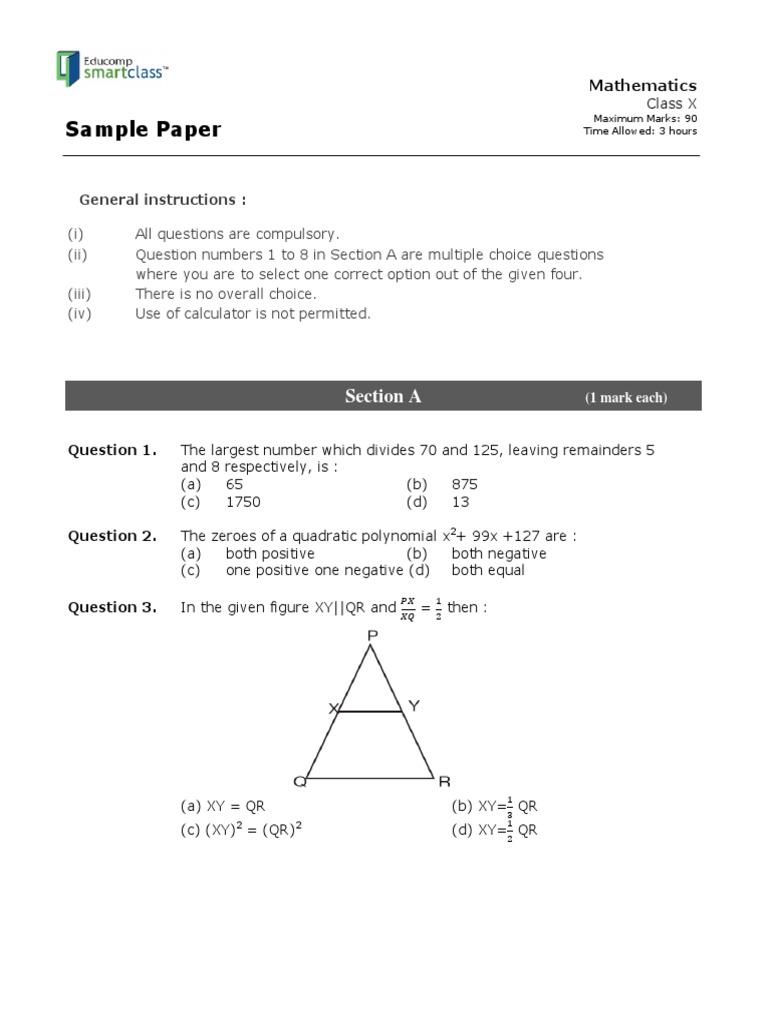 Sample Paper: Section A | PDF