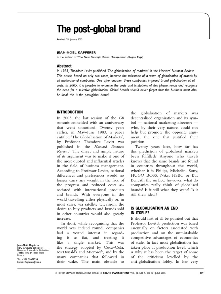 The Post Global Brand | PDF | Globalization | Brand