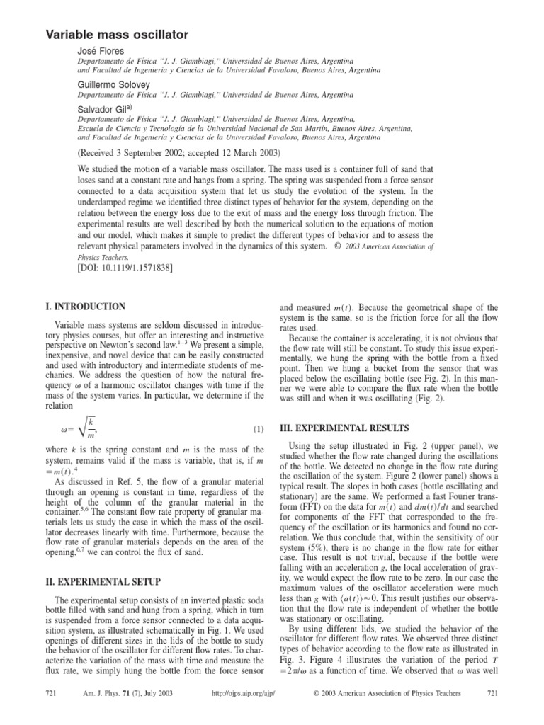 Harmonic Oscillator With Variable Mass2 | PDF | Teaching Methods ...