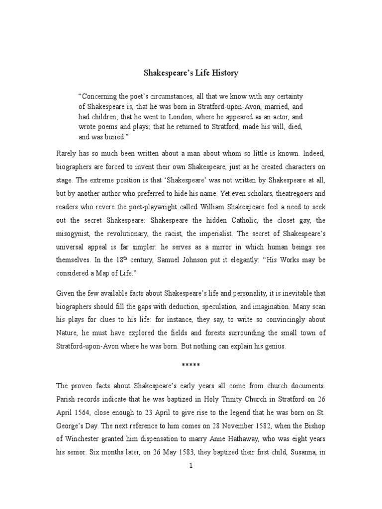 essay on shakespeare life