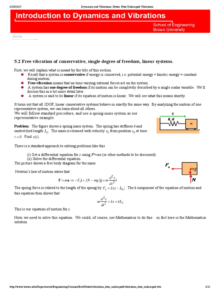 Free Undamped Vibrations Overview | PDF | Normal Mode | Equations Of Motion