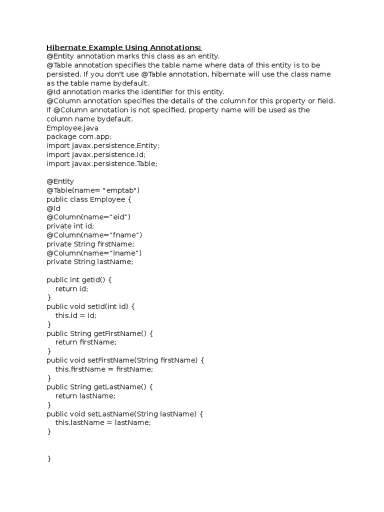 Hibernate Example Using Annotations | PDF