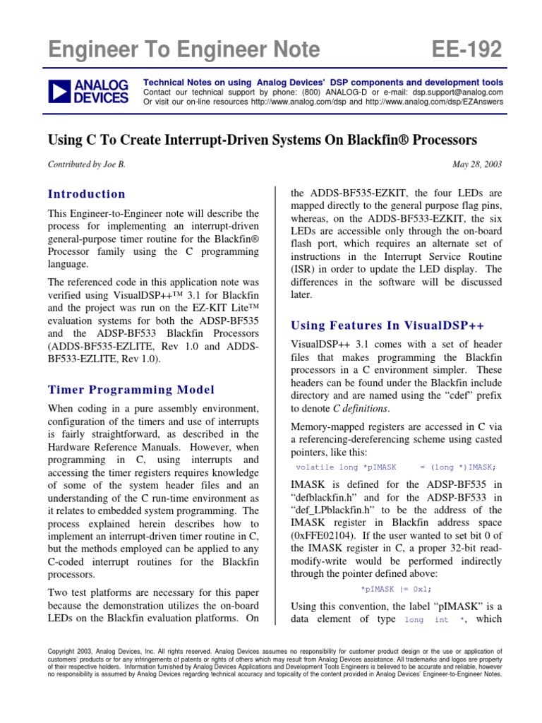 Using C To Create Interrupt Driven Systems On Blackfin Processors | PDF ...