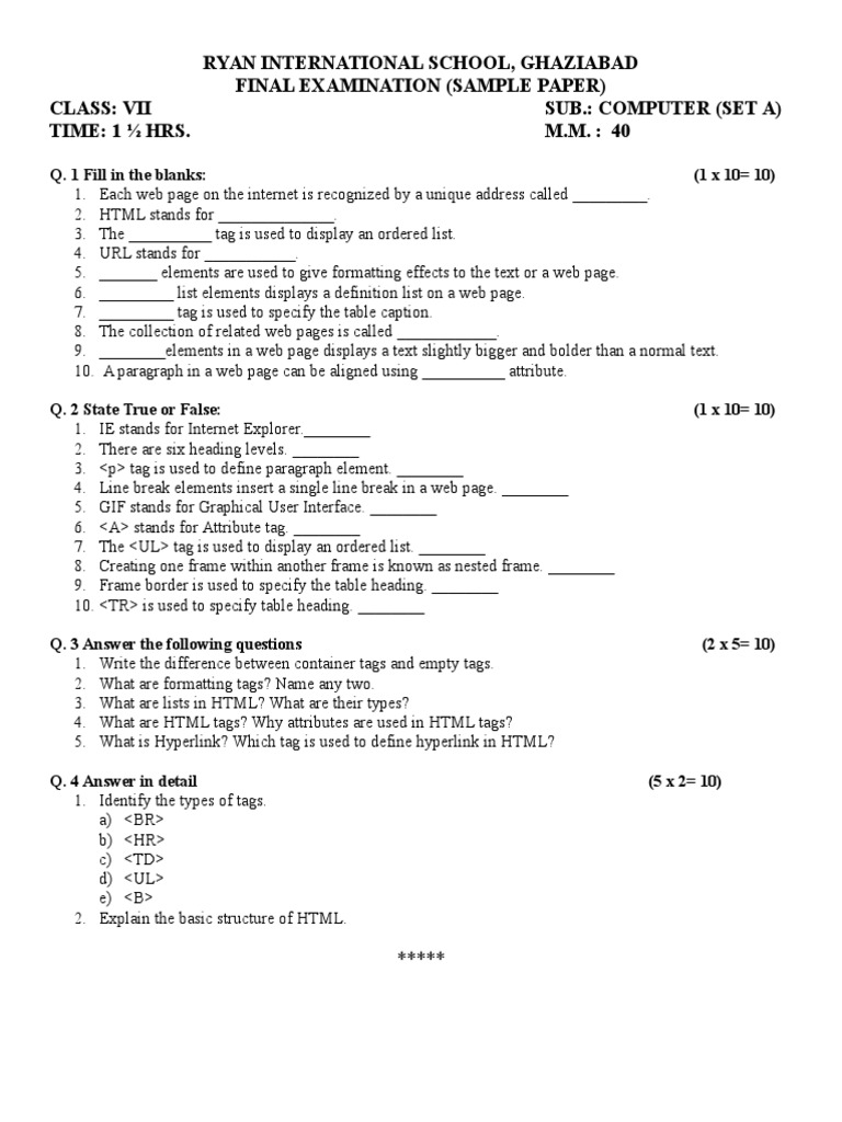 Class 7 Computer Sample Papers | PDF | Teaching Methods & Materials ...