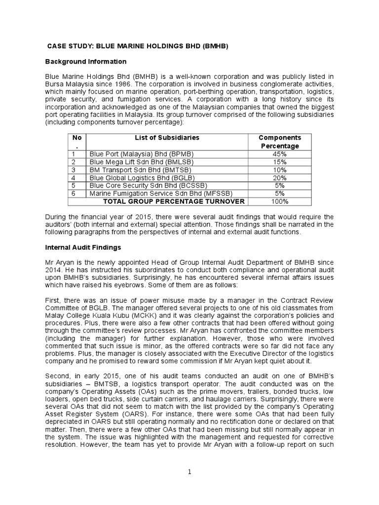 BMHB Audit Case Study Overview | PDF | Internal Audit | Audit