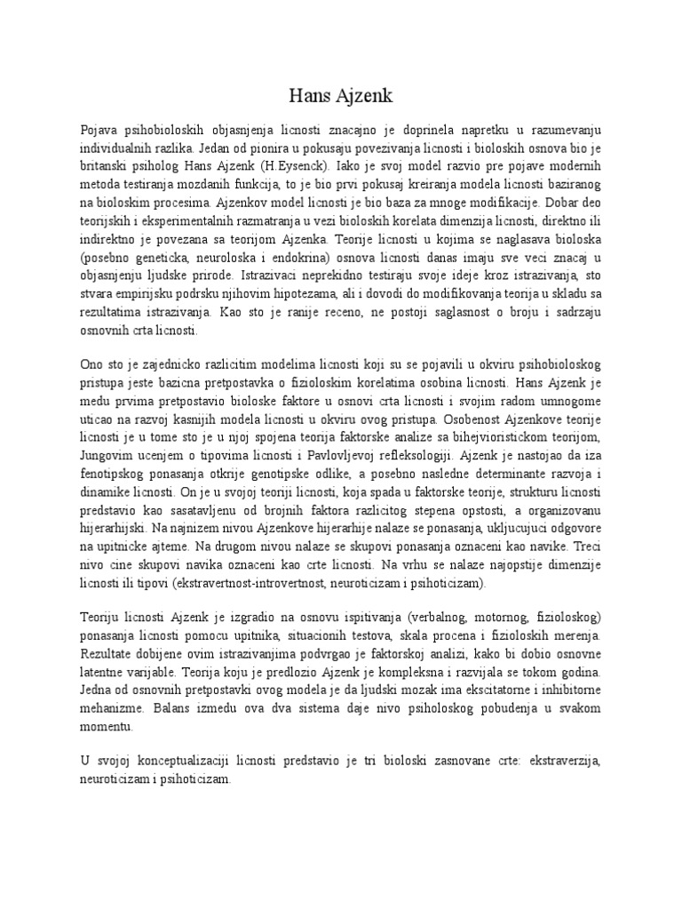 Ajzenkova Teorija Licnosti | PDF