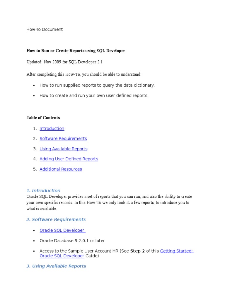 Create Report - Oracle SQL Developer | PDF | Oracle Database | Sql