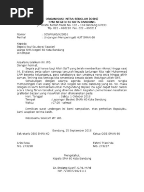 Contoh Surat Undangan Ulang Tahun Sekolah