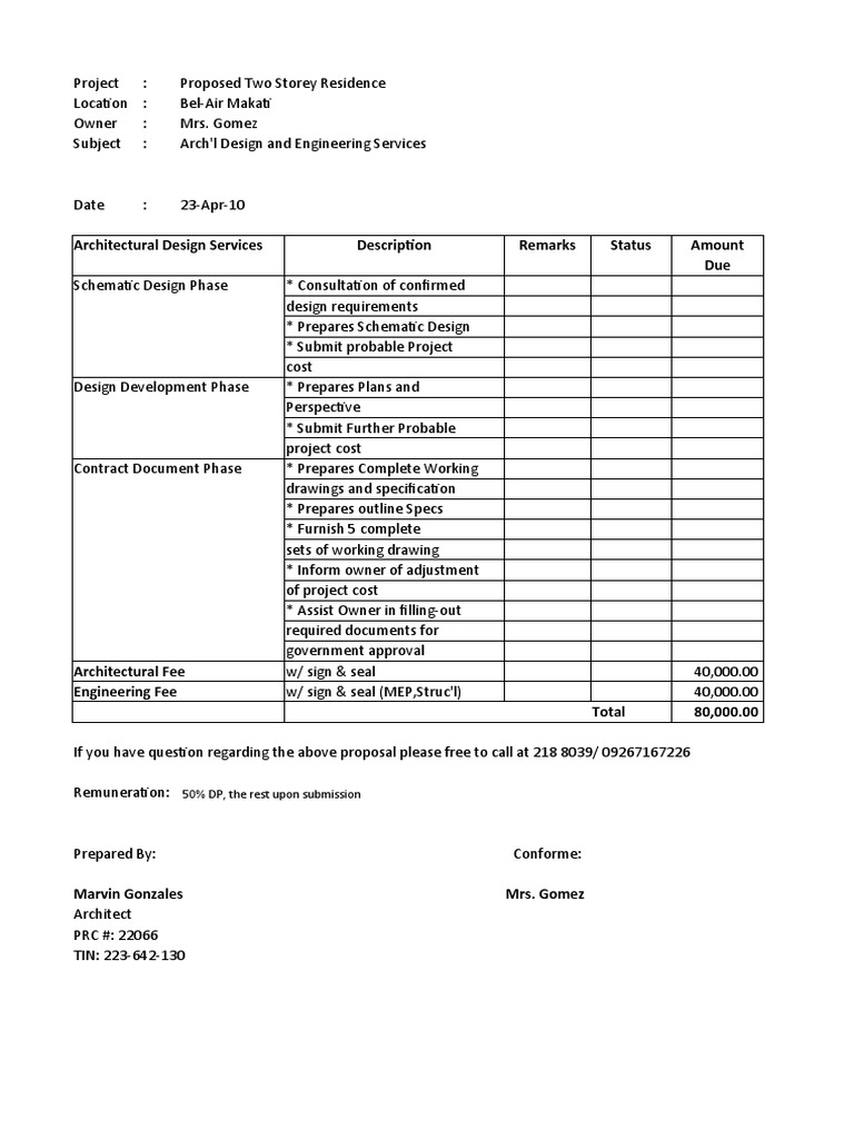 Arch'l Design Eng'g Fee | PDF