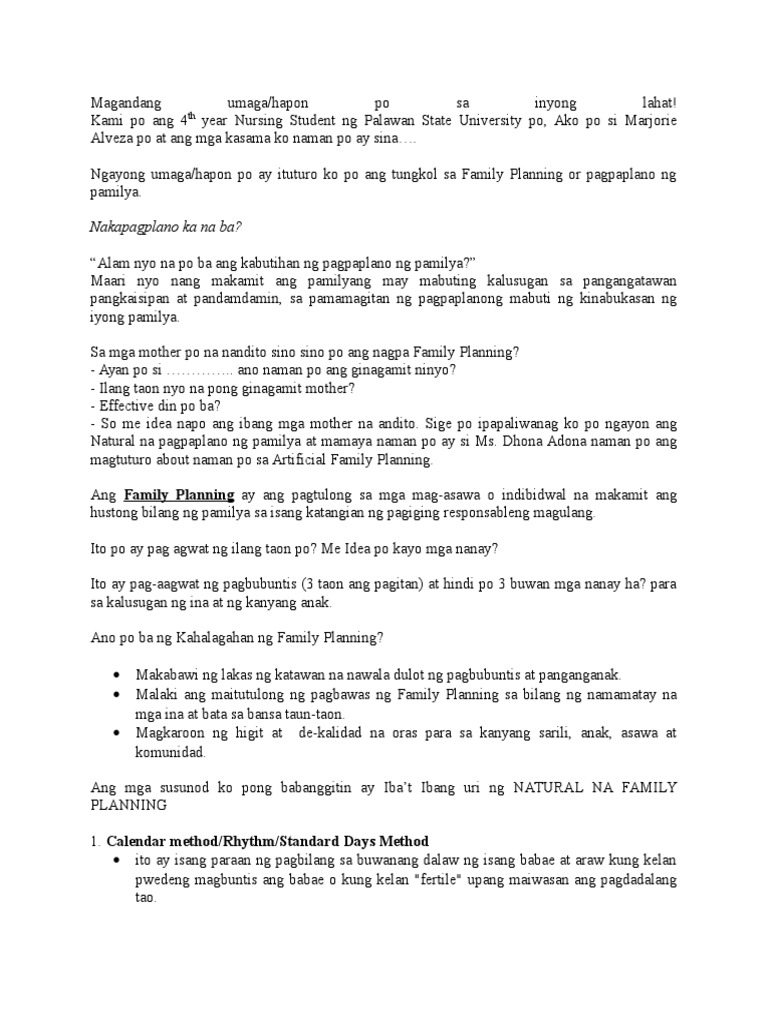 Family Planning Tagalog Content.doc