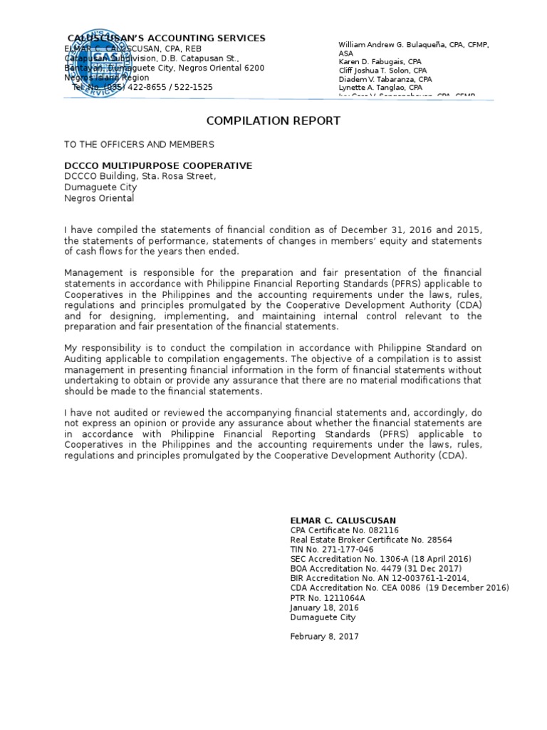 Compilation report requirements image