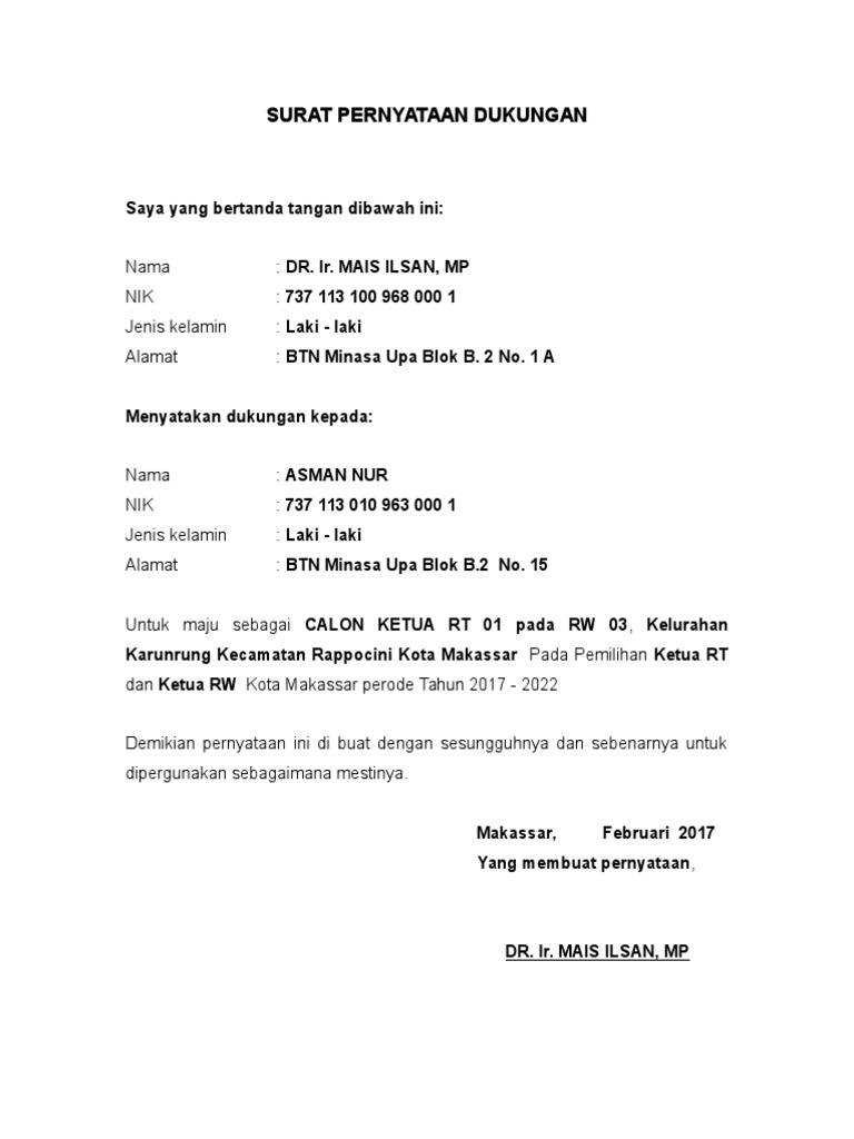 Berkas Calon Ketua Rt