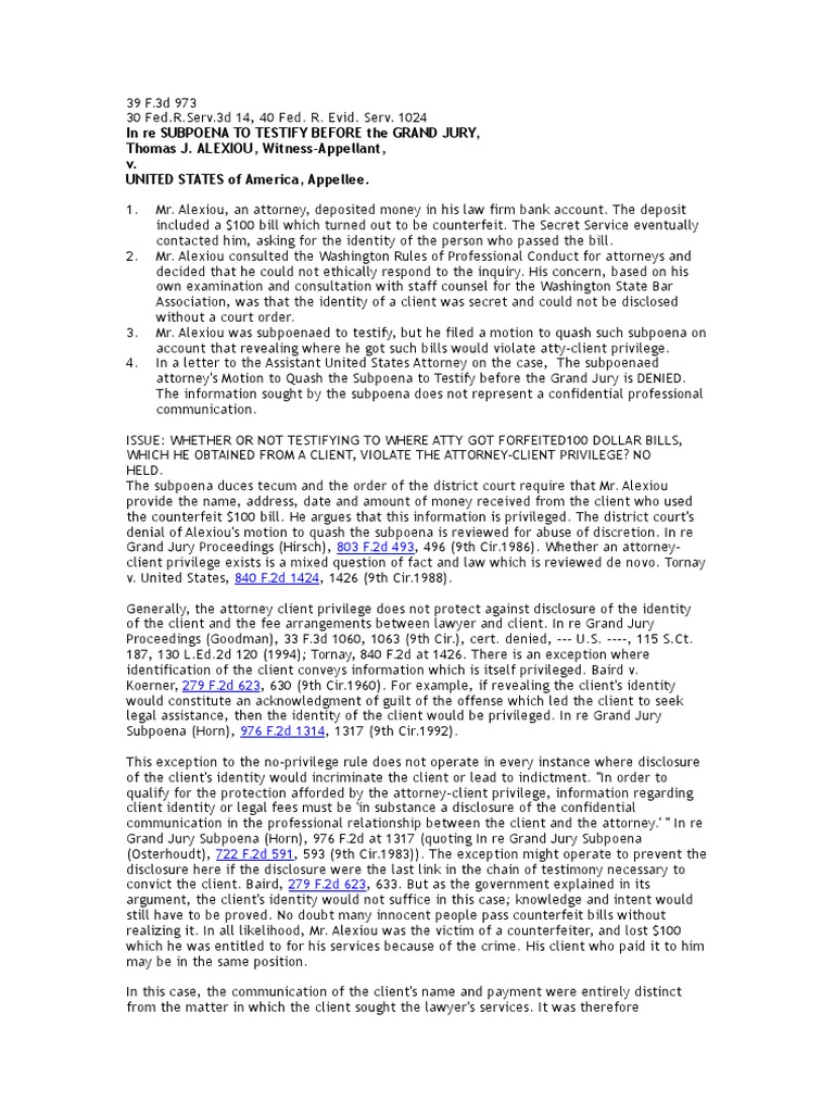 Alexiou Vs Us PDF AttorneyClient Privilege Grand Jury