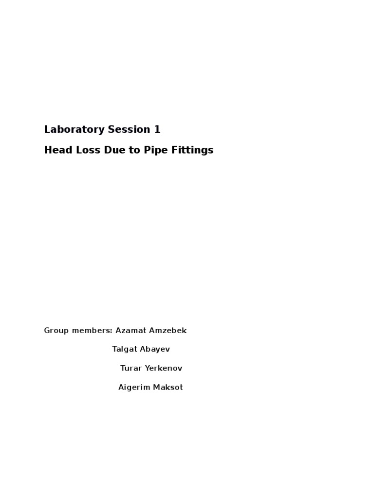 Head Loss Due To Pipe Fittings PDF Volume Experiment